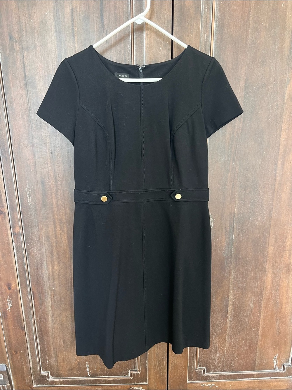 Talbots Black Short-Sleeve Sheath Dress with Gold Buttons